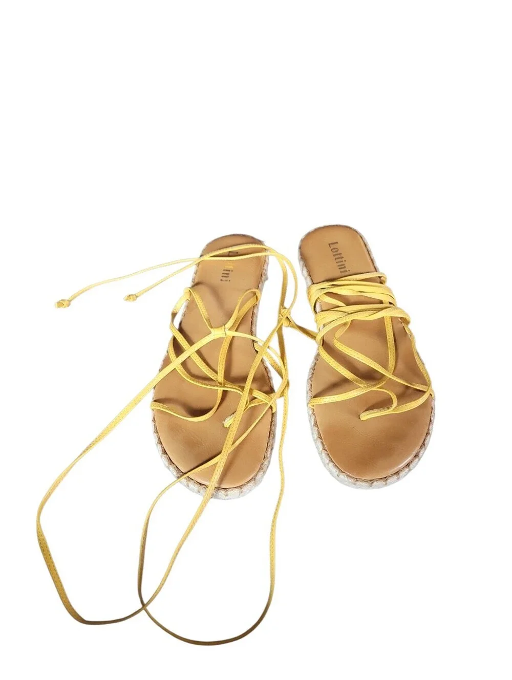 Lottini Yellow Women's Leather Lace-Up Strappy Espadrille Thong Sandals Sz 8M